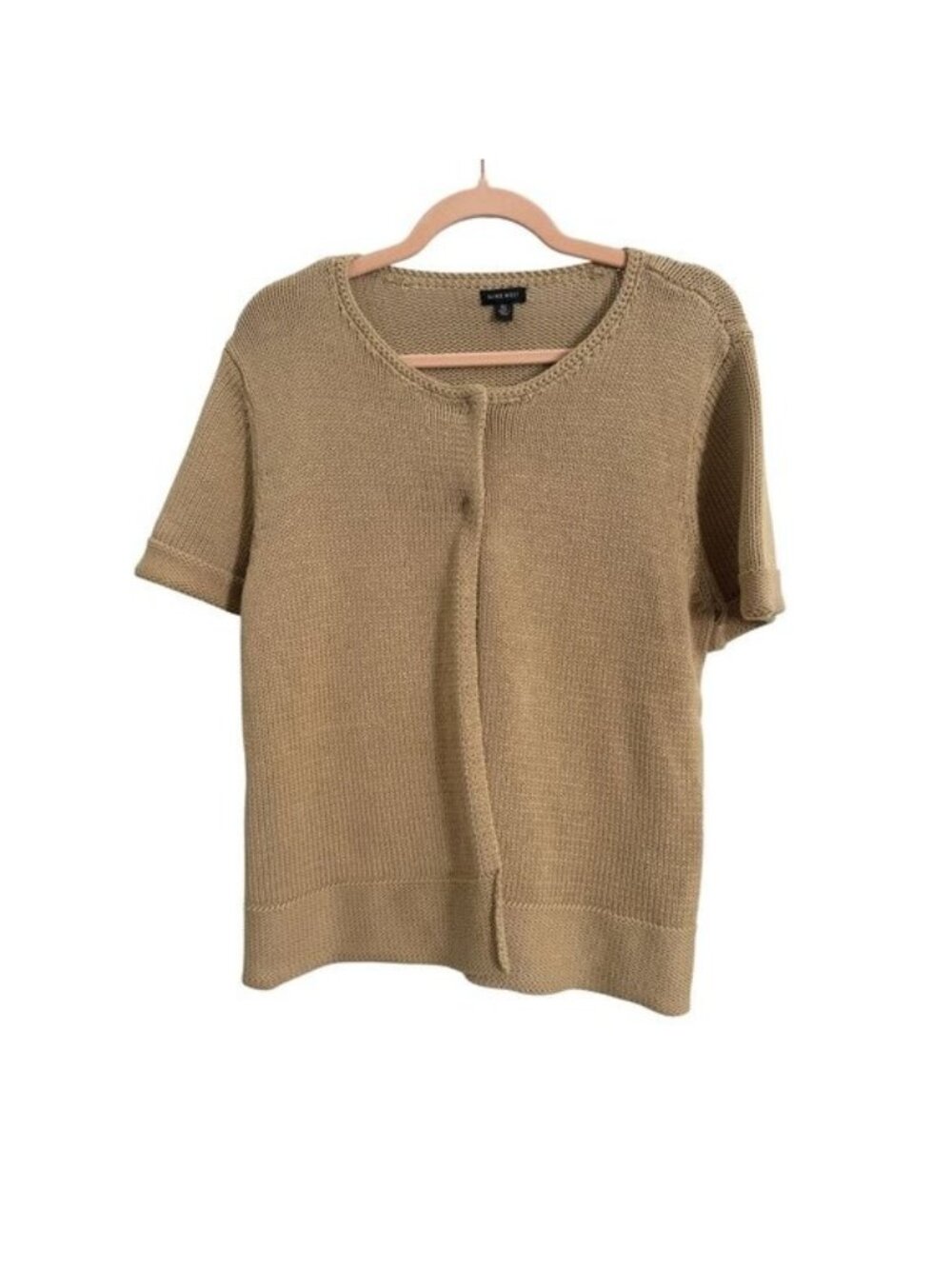 Nine West Tan Short Sleeve Knit Cardigan XL Lightweight Cotton Blend
